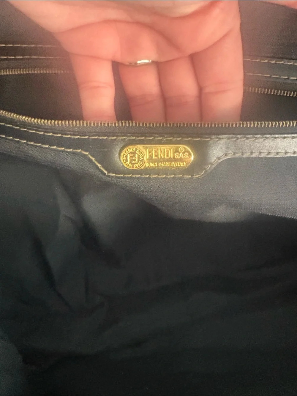 Fendi Striped Pequin Canvas /w Black Leather Duffel Bag